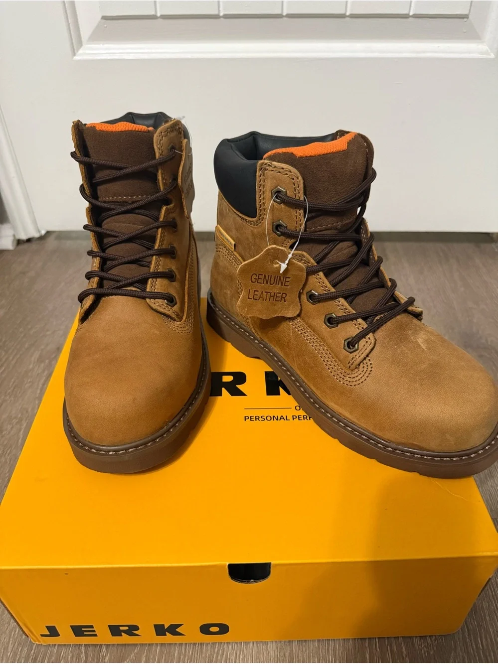 Men's Brown Genuine Leather Lace-Up Work Boots by